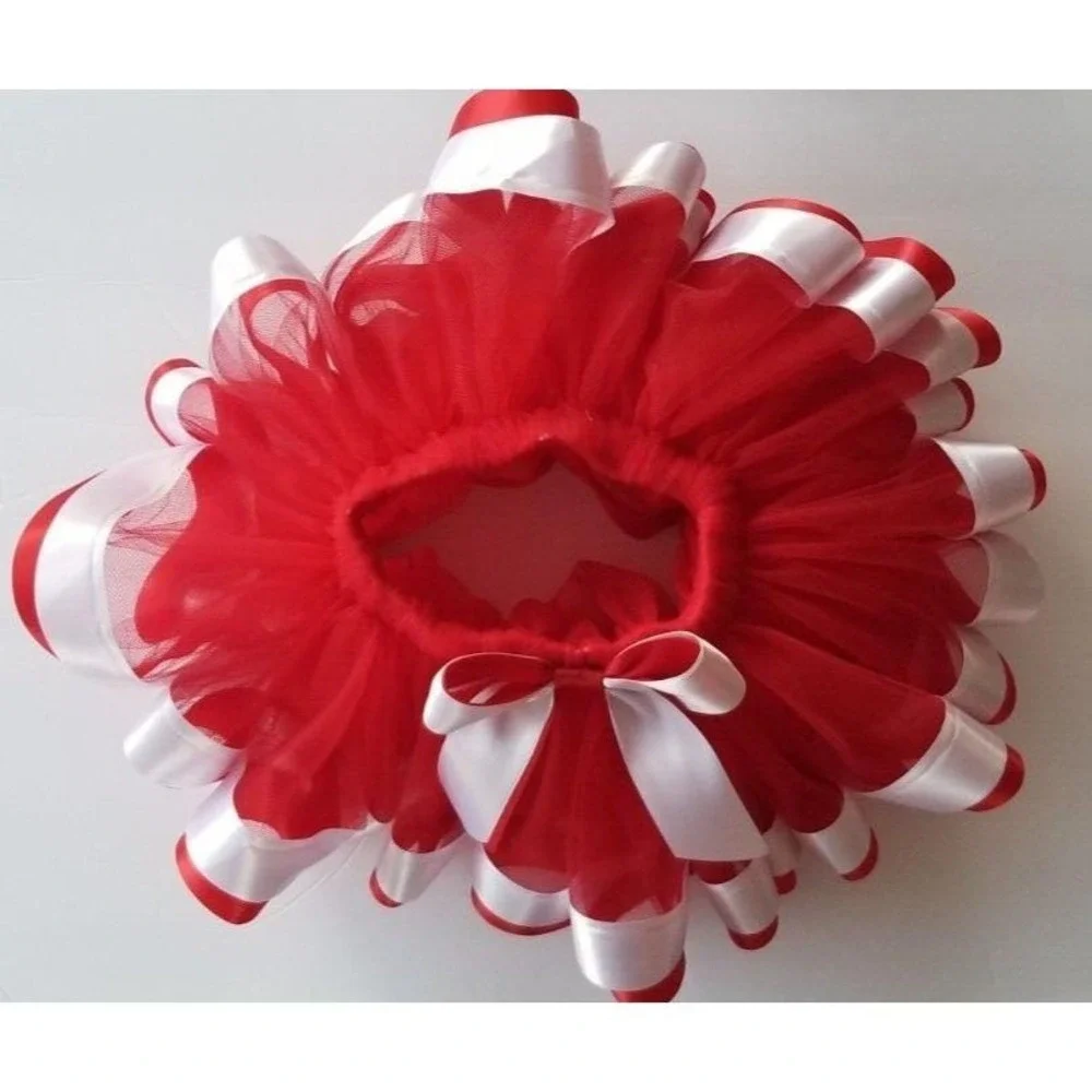 Handmade Girls Red Tutu Skirt Black Polka Dot Ribbon Dance Costume Birthday